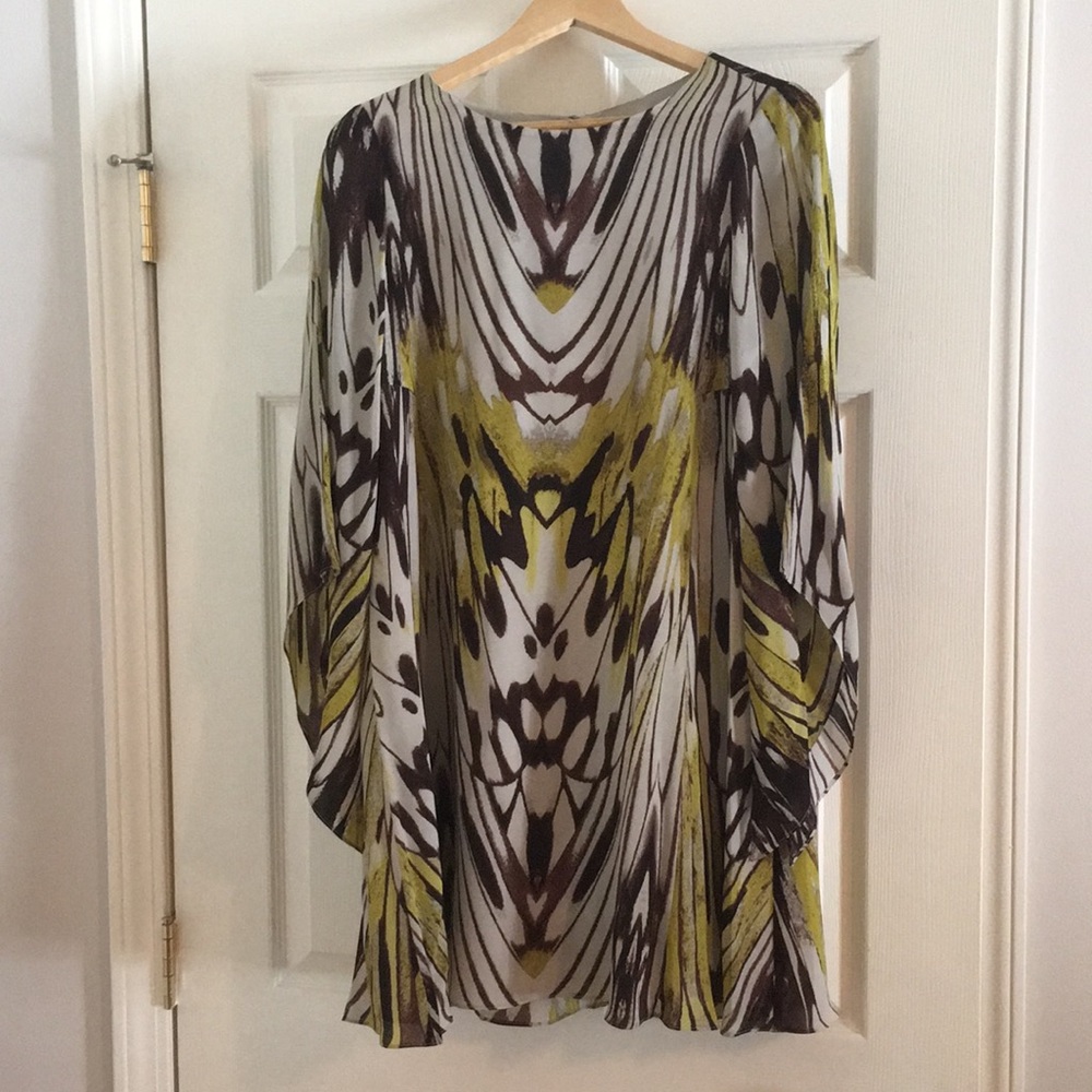 Mini Dress - green, brown, cream